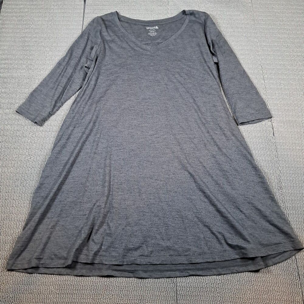 Wool& Wooland Willow L Gray 3/4 Sleeve Swing  Dress Women Merino Wool  Designer